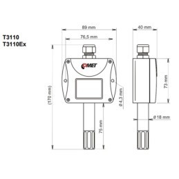 T3110 Sonda de Temperatura e Umidade Externa e Interna  com Saída de 4-20 mA