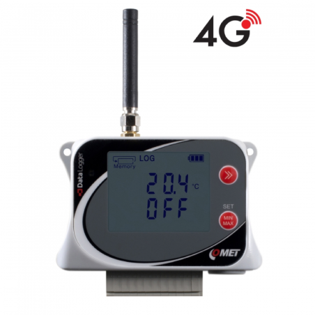 U0843G Registrador de Temperatura inalámbrico IoT para 2 Sondas externas, con dos entradas de dos estados, Módem 4G integrado