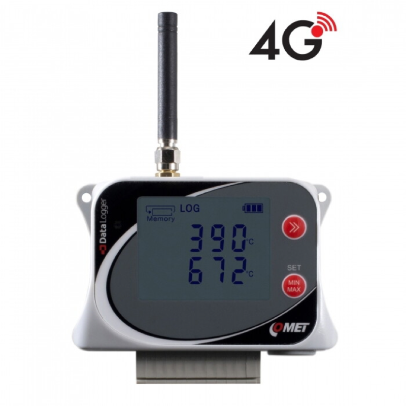 U0246G Temperature data Logger for 3x Thermocouples, 1x external Pt1000 Probe and 1x Internal Sensor, with built-in 4G Modem