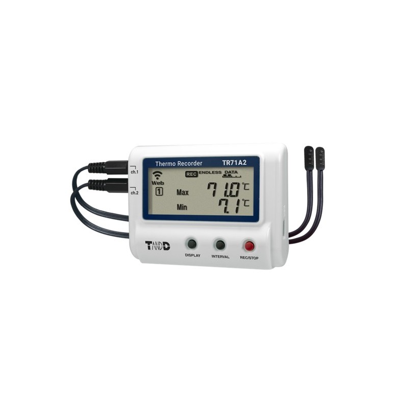 TR71A2 Ultimate 2-channel Temperature Logger connectible via Wireless LAN and USB